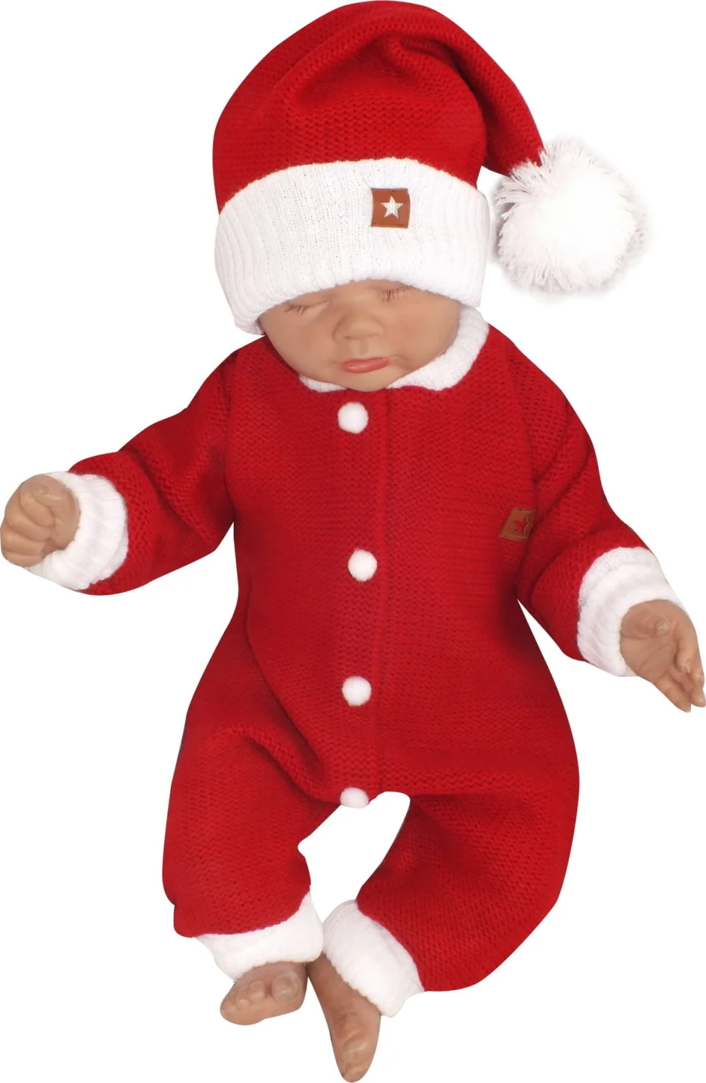 Z&Z 2-dielna sada Pletený overálok + čiapočka Baby Santa, červený, veľ. 86
