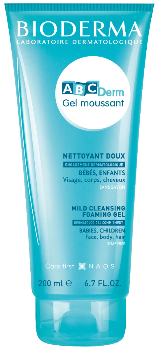 BIODERMA ABCDerm Gel moussant jemný čistiaci gél pre dojčatá a deti 1×200 ml, čistiaci penivý gél pre dojčatá a deti