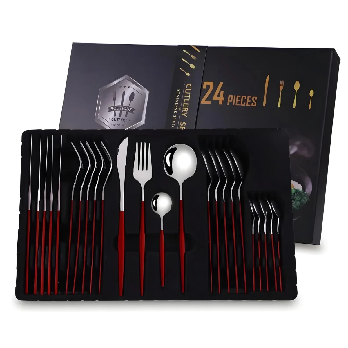 24-dielna sada príborov Elegant Strieborná/Červená, SKU