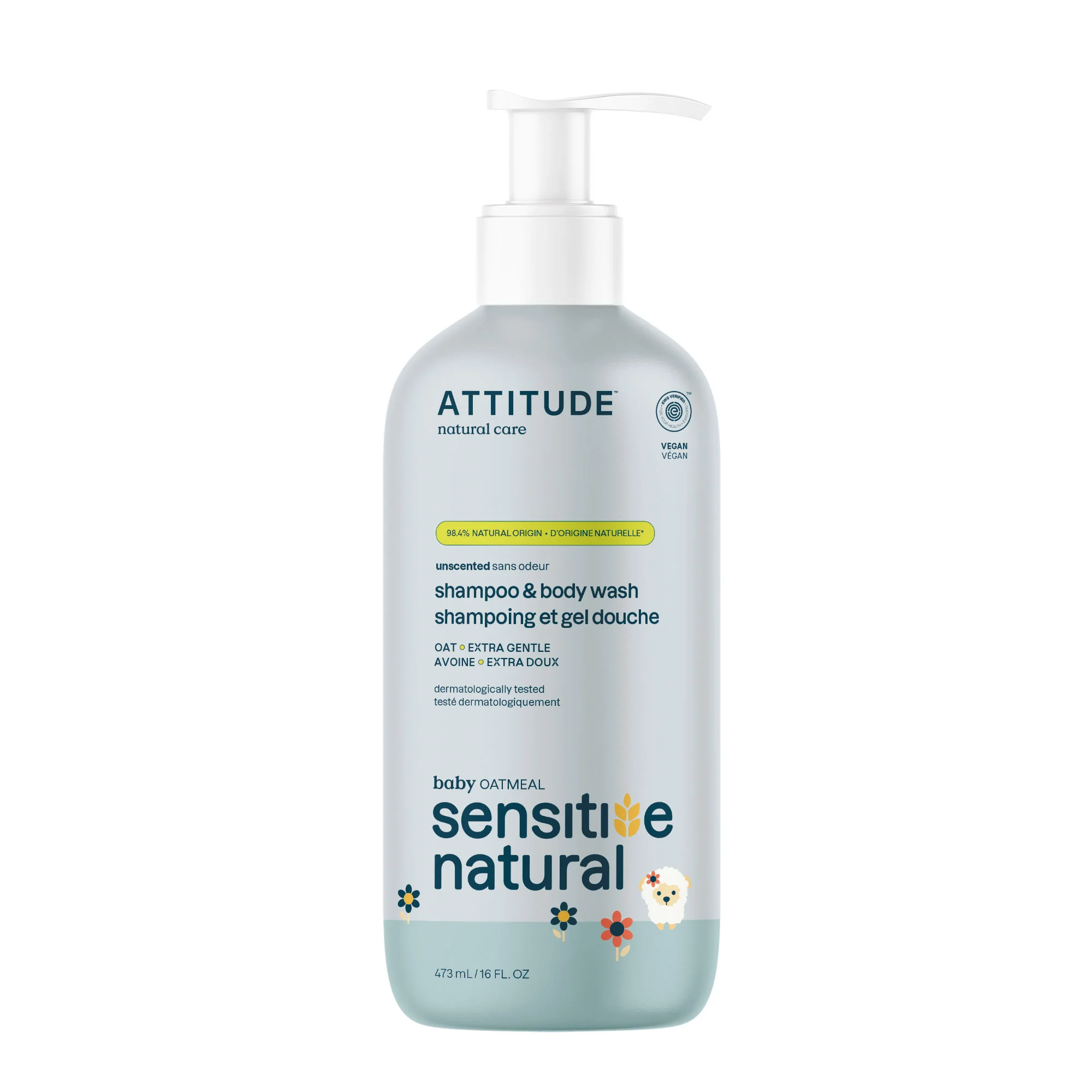 ATTITUDE Detské telové mydlo a šampón (2 v 1) s ovsom pre citlivú pokožku 1×473 ml, telové mydlo a šampón
