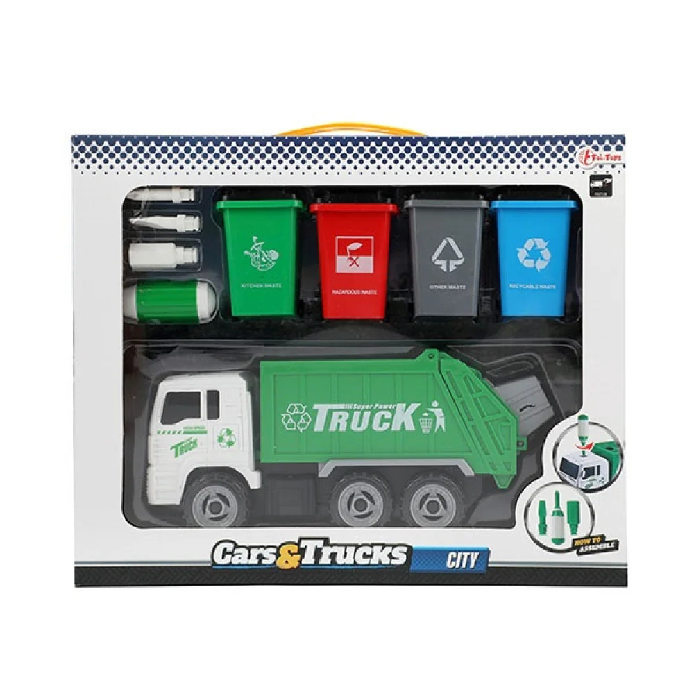 Smetiarske auto CARS_TRUCKS + odpadkový kontajner -Toi Toys