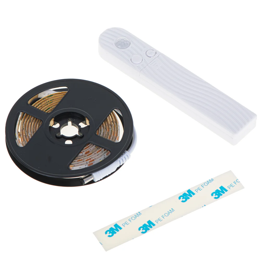 LED pás s pohybovým senzorom, 2 m – teplá biela, batérie/USB, časovač 