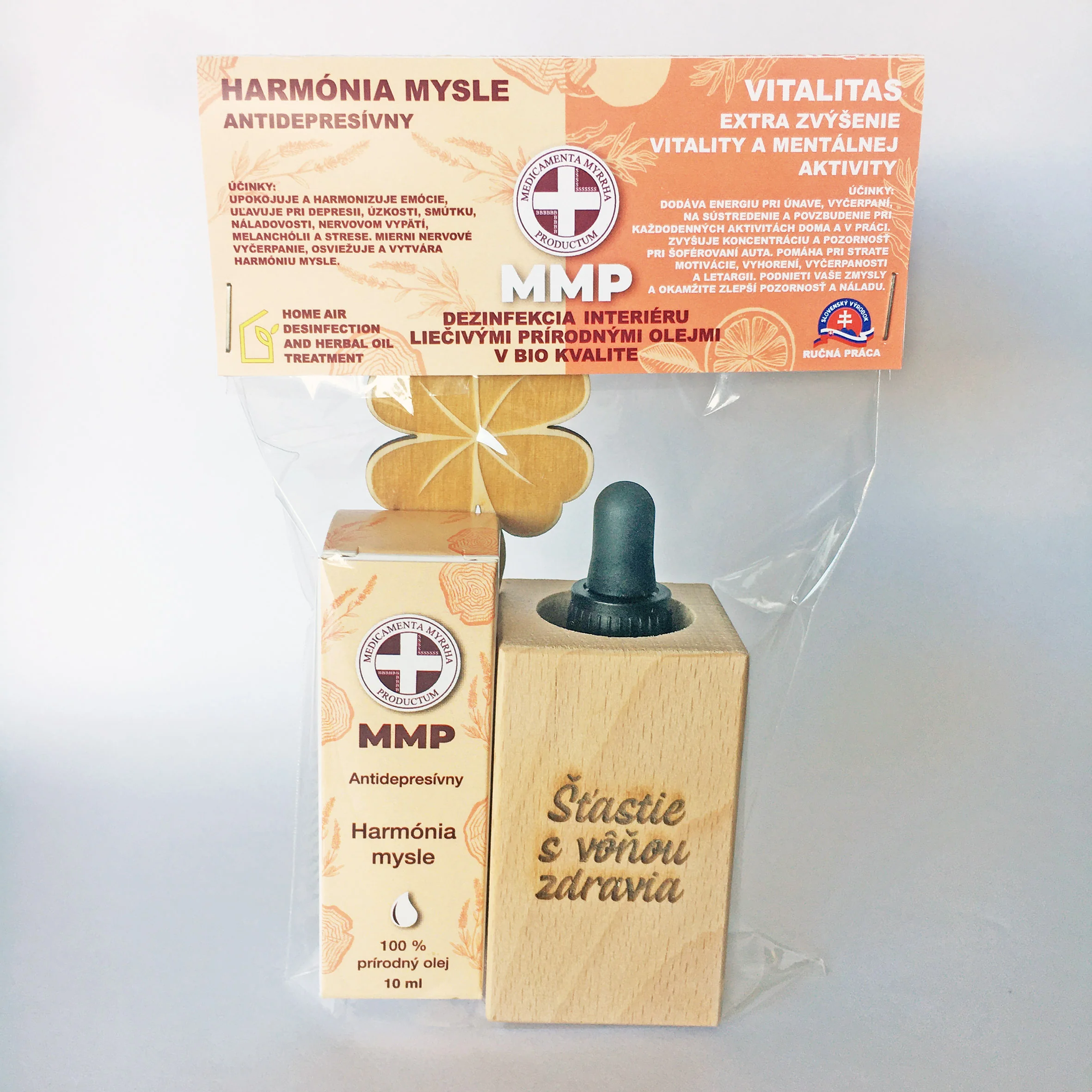 MMP Dezinfekcia interiéru liečivými prírodnými olejmi v bio kvalite - Vitalitas+Harmónia mysle + difúzer 1×1 ks, BIO olej