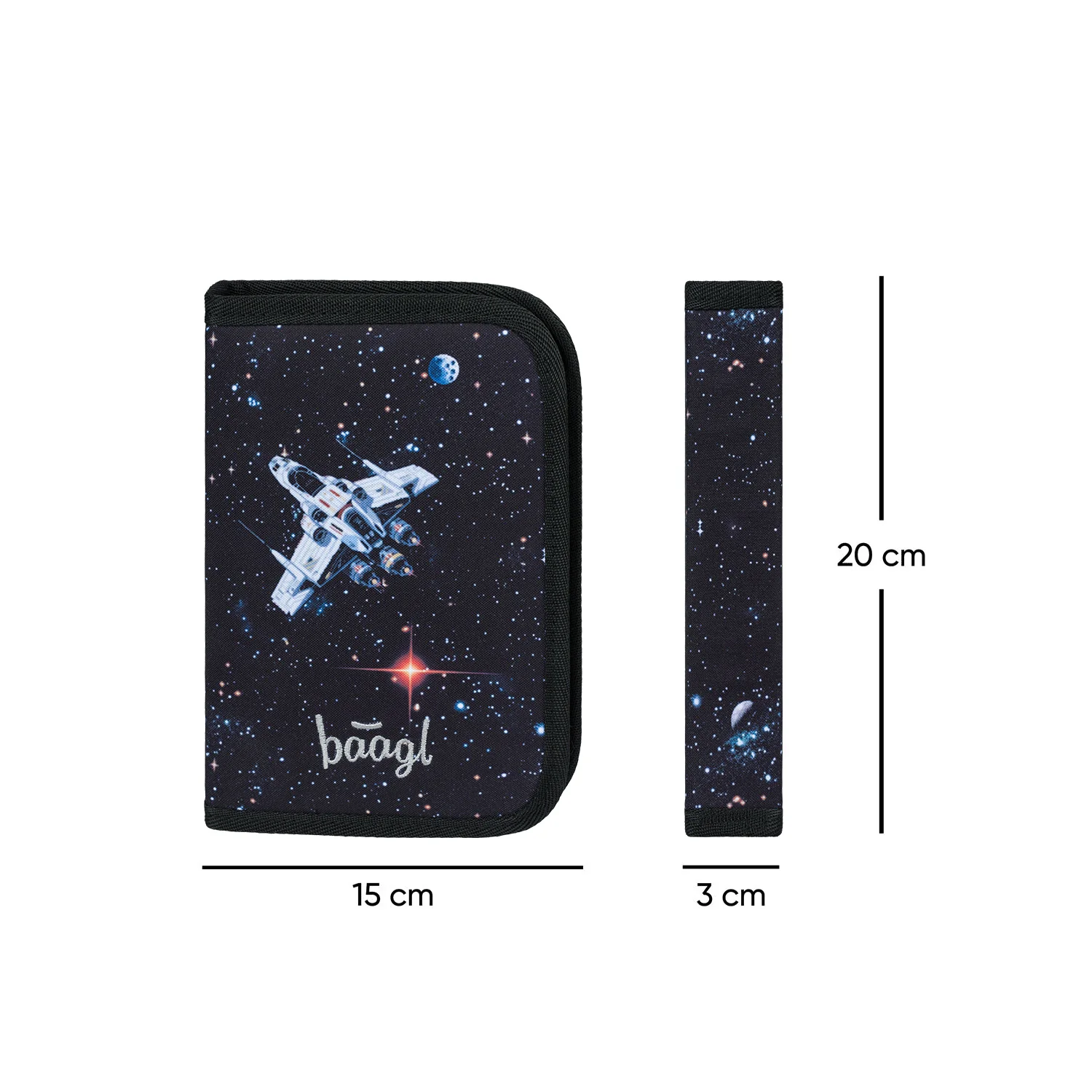 Baagl školský peračník jednoposchodový Pixel Space modrý, 19,5x13x3,5 cm