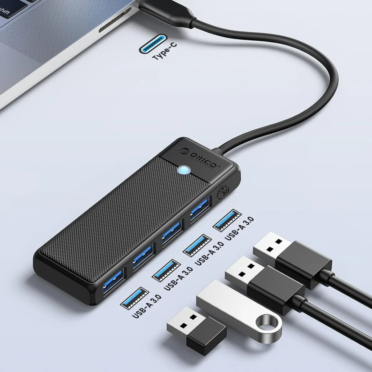 Orico PAPW4A-C3 USB-C HUB adaptér 4x USB 3.0 0.15m, čierny