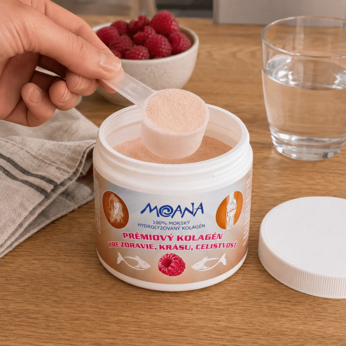 MOANA Prémiový kolagén malina 600 ml Morský hydrolyzovaný kolagén s príchuťou maliny