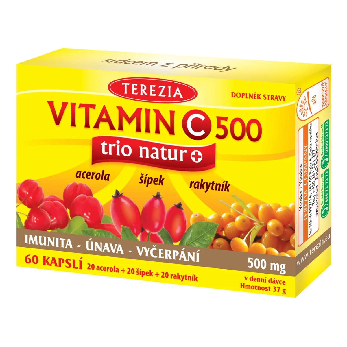 TEREZIA VITAMÍN C 500 trio natur+ 1x60 cps, výživový doplnok