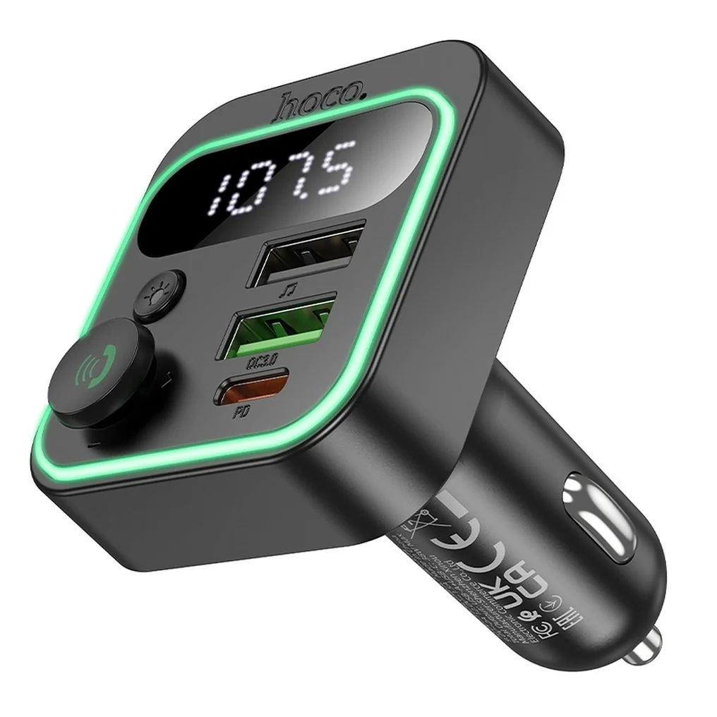 Hoco E85 Bluetooth FM Transmitter autonabíjačka 2x USB / USB-C QC PD 20W, čierna