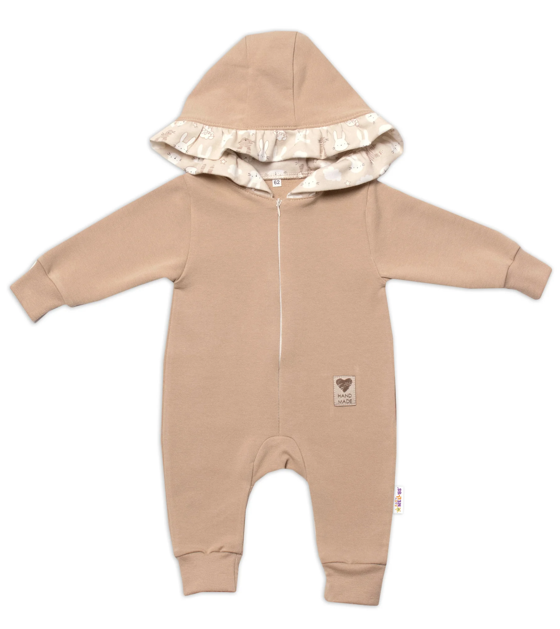 Teplákový overal s kapucňou a volánikom, New Bunny - cappuccino, veľ. 62