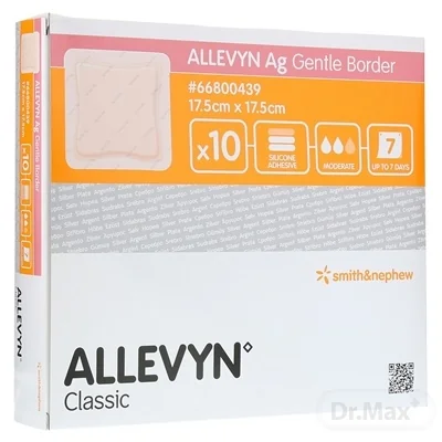 ALLEVYN Ag Gentle Border Krytie na rany 17,5x17,5 cm, adhezívne krytie so silikónom s obsahom striebra 1x10 ks