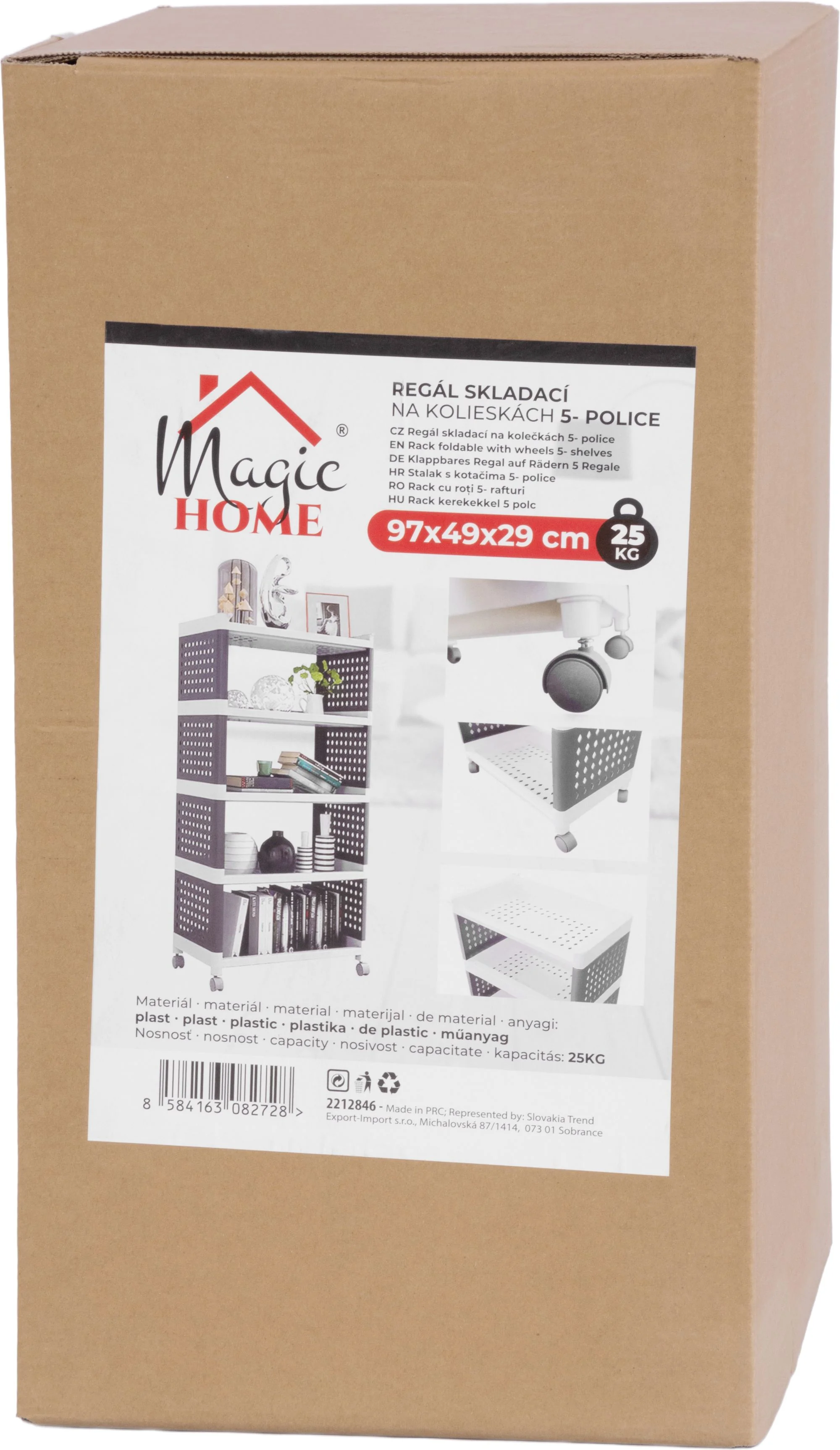 MagicHome regál Rolly, 1 ks Plastový, 5 políc, 49x29x97 cm, na kolieskach