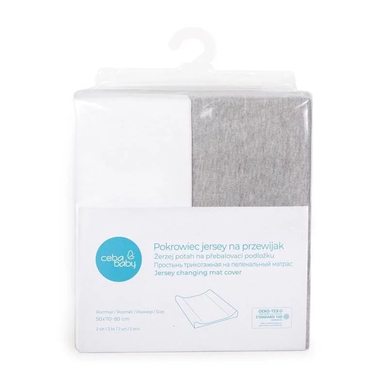 Poťah na prebaľovaciu podložku 50x70-80 cm 2 ks Light Grey Melange+White