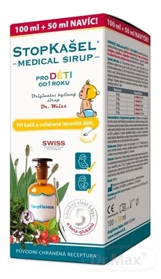 STOPKAŠEĽ Medical sirup OD 1 ROKU 100+50 ml NAVYŠE 1×150 ml, sirup proti kašlu