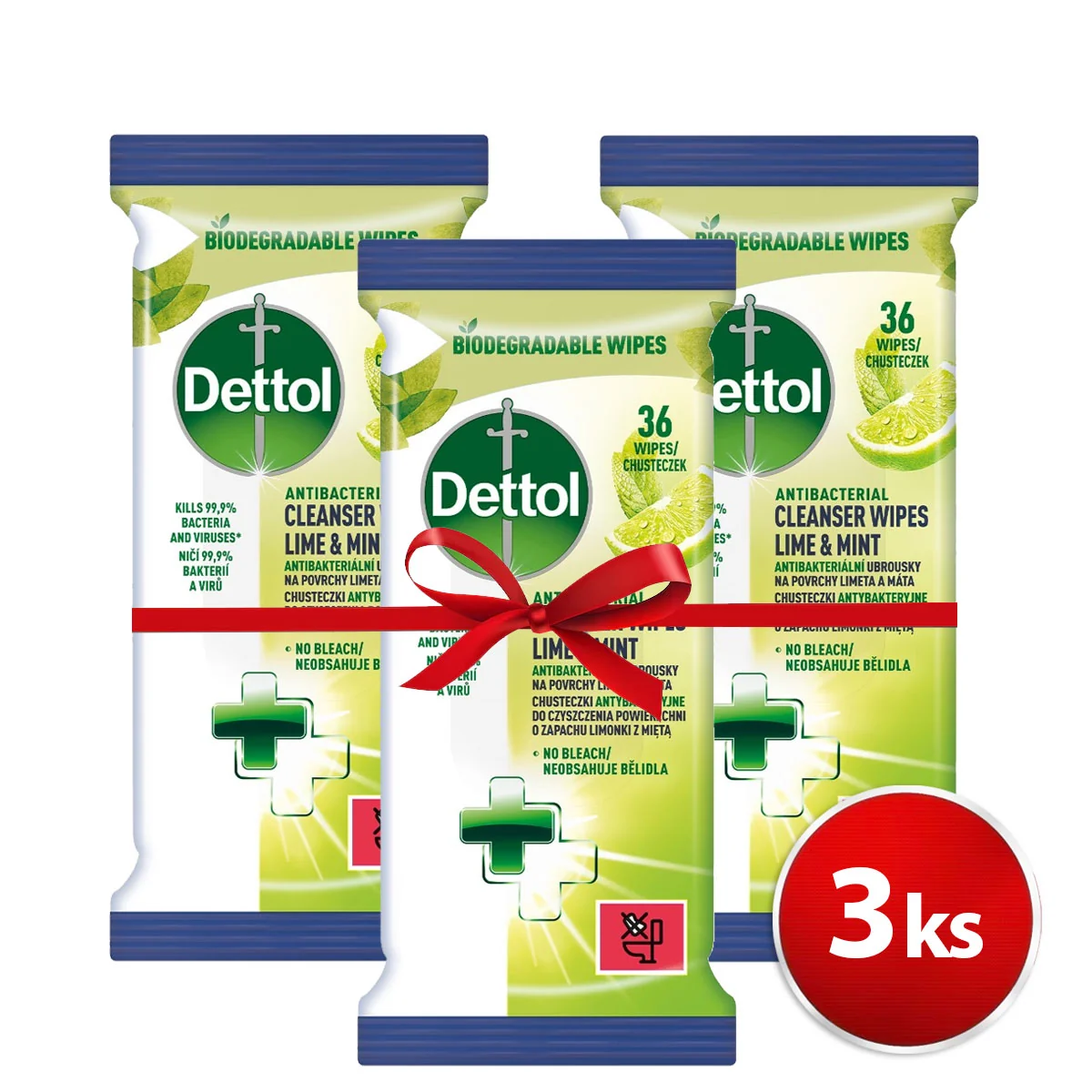 SET 3ks DETTOL antibakteriálne utierky na povrchy 36ks Limetka 3x36ks, antibakteriálne utierky