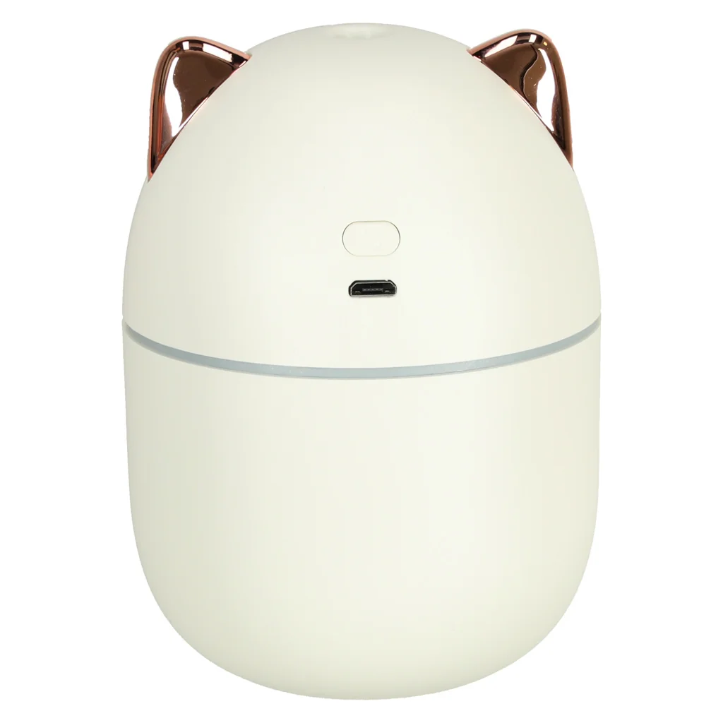 Zvlhčovač vzduchu „Kitty“ biely – 250 ml, USB, 2 režimy hmly, RGB podsvietenie
