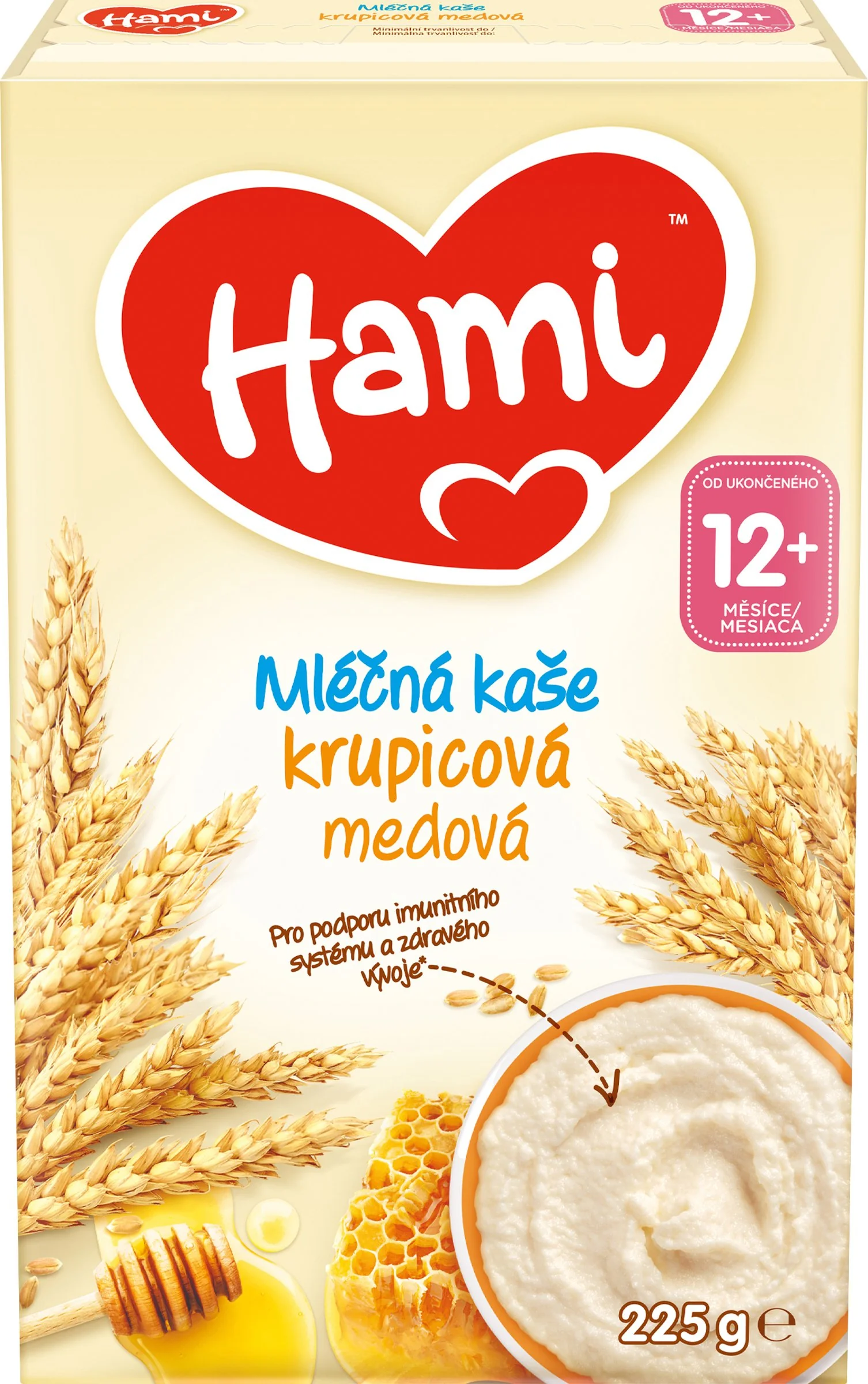 Hami mliečna kaša krupicová medová 1×225 g, detský príkrm (od ukonč. 12. mesiaca)