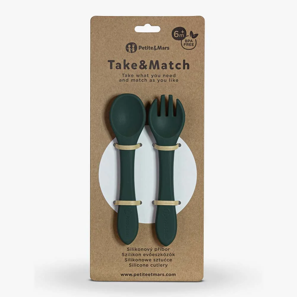 PETITE&MARS Príbor silikónový TAKE&MATCH Misty Green 6m+ 1×1 ks, silikónový príbor