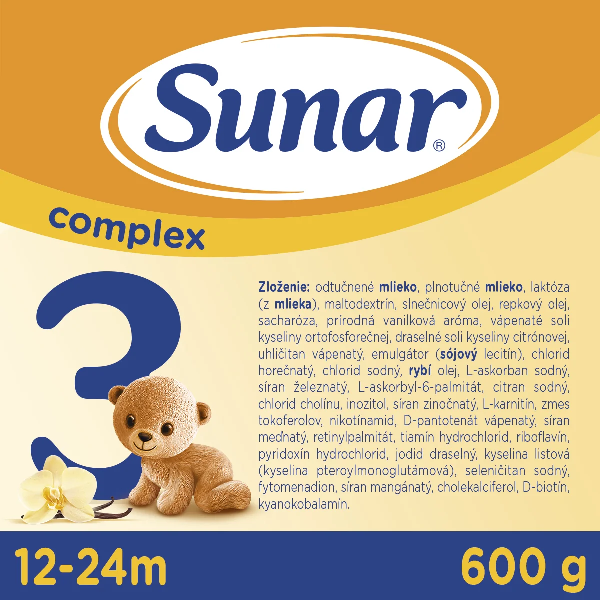 Sunar Complex 3 s vanilkovou príchuťou, mliečna výživa pre malé deti 600 g 1×600g, batoľacie mlieko
