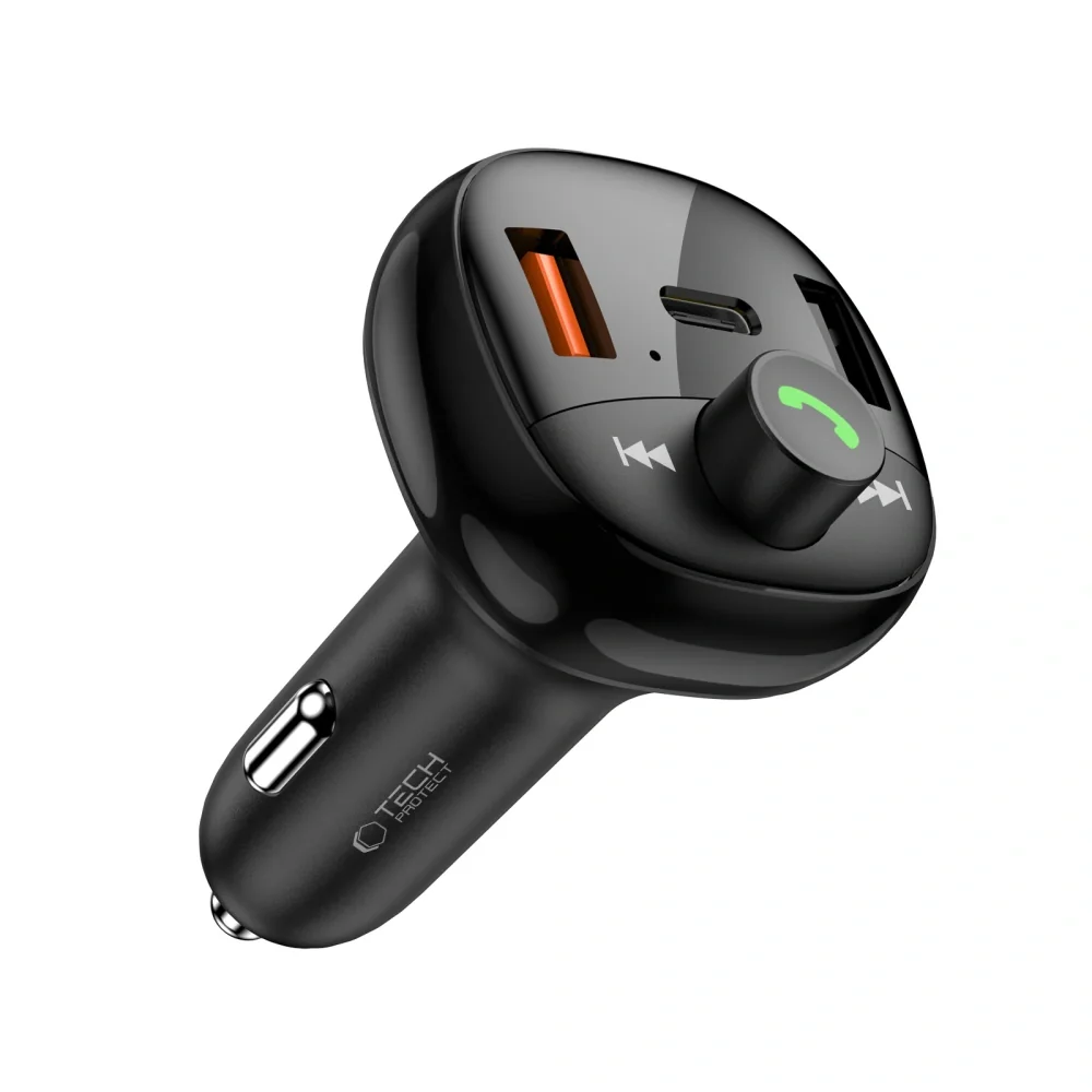 Tech-Protect CC06 Bluetooth FM Transmitter autonabíjačka 2x USB / USB-C 72W, čierna C 72W, čierna