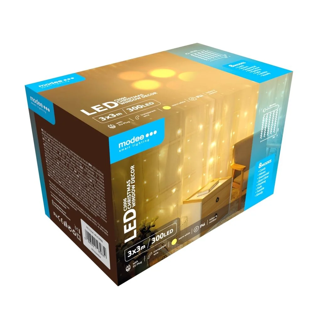 Modee Lighting LED záves 300 LED 3x3m teplá biela