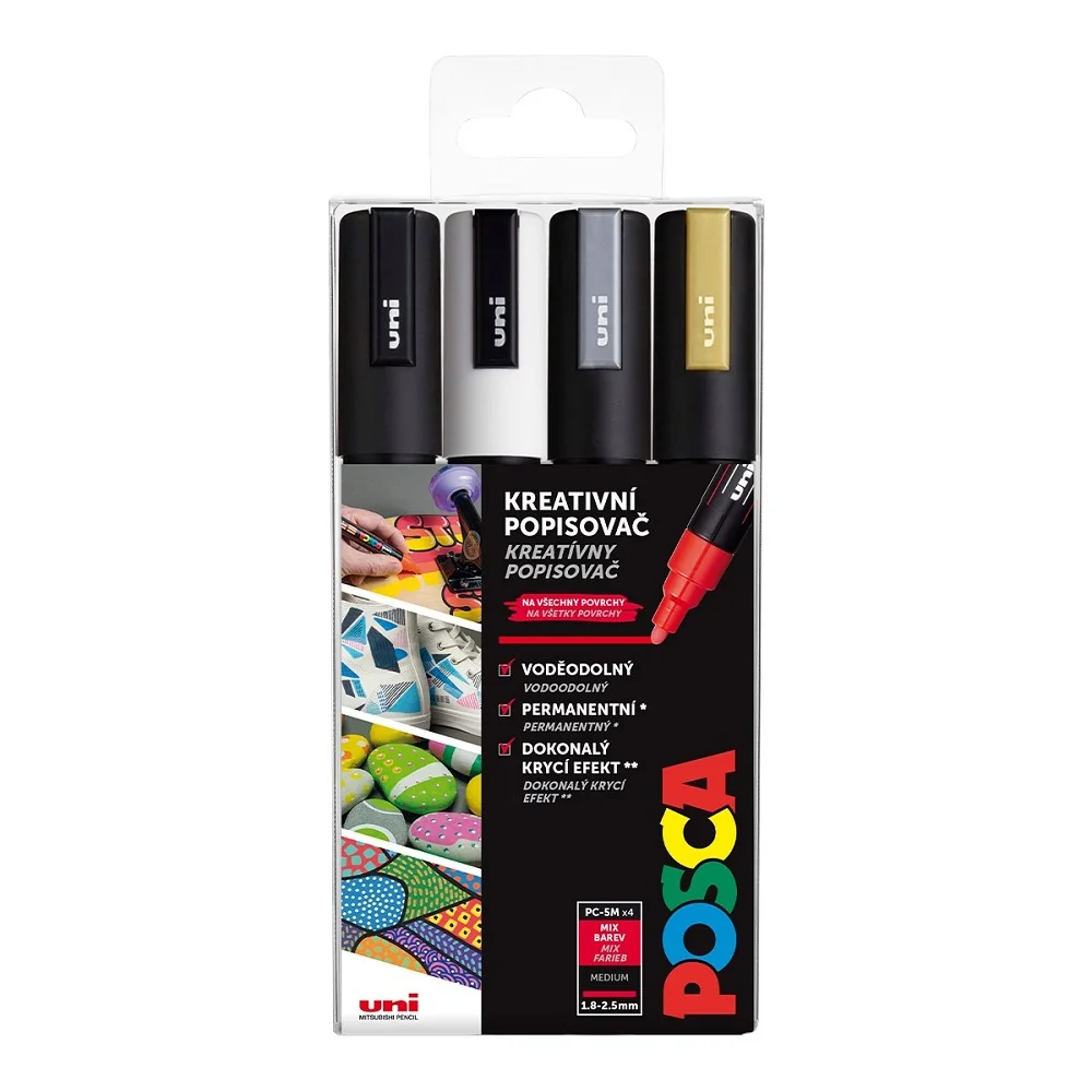 Sada akrylových popisovačov Uni Posca PC-5M mix barev 4 ks, 1,8-2,5 mm