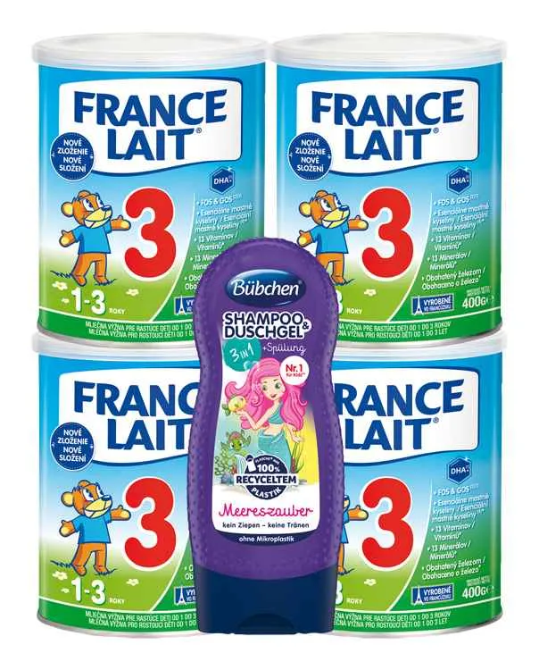 France Lait 3 mliečna výživa na podporu rastu pre malé deti od 1 roka + Bübchen Kids Malá morská panna