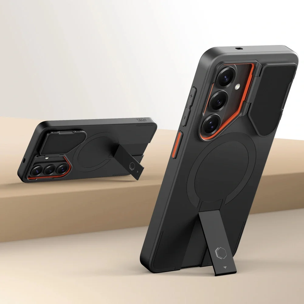 Tech-Protect Kevlar Aura MagSafe kryt na Samsung Galaxy S26, čierny / oranžový oranžový