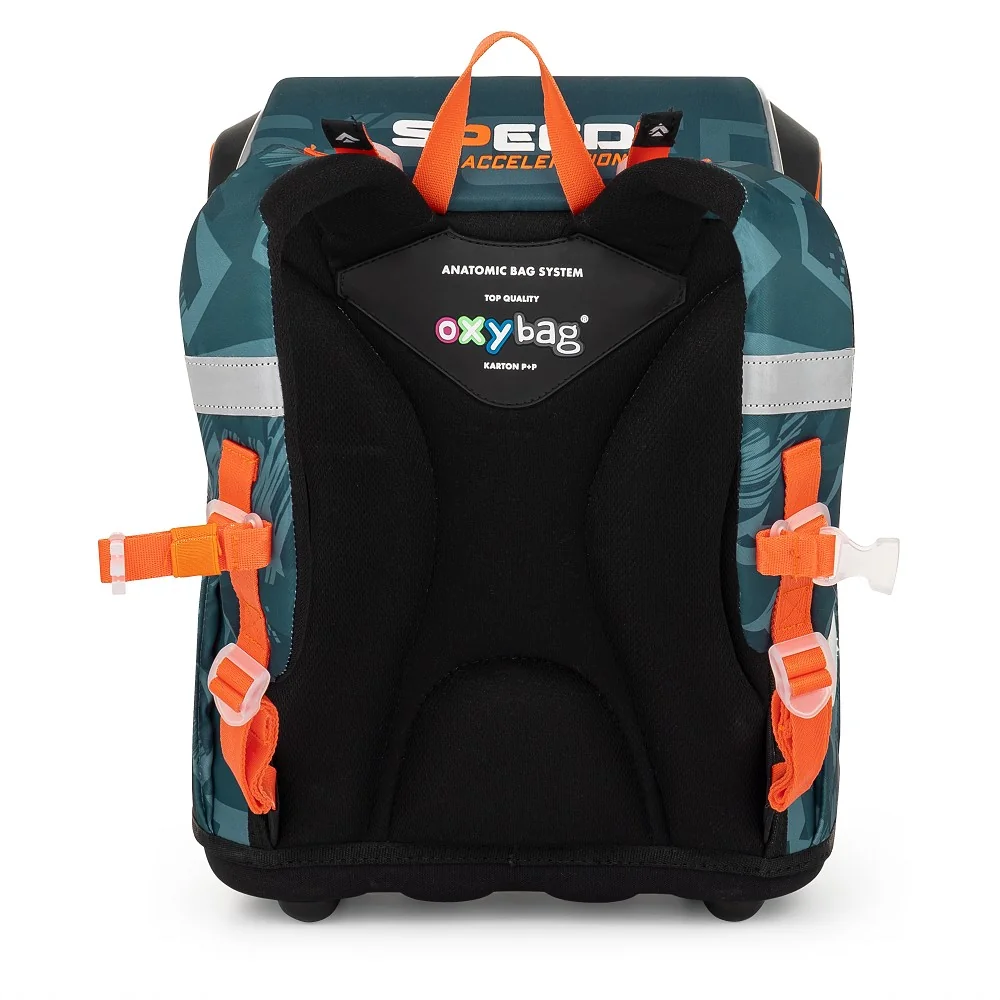 Školská aktovka PREMIUM Auto ergonomická, modrá