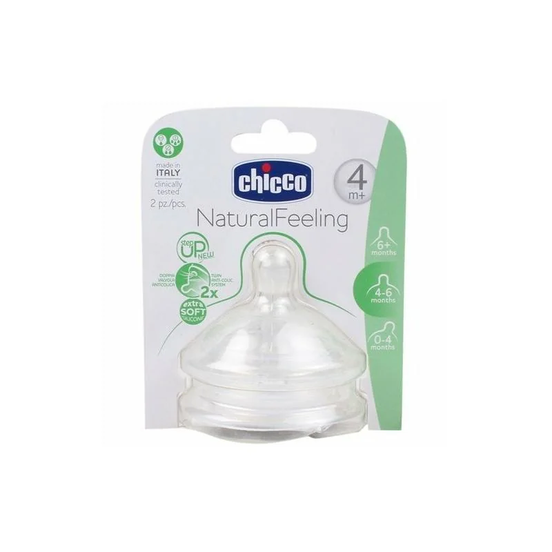 Chicco Natural Feeling náhradné cumlíky na dojčenskú fľašu 4m+, 2 ks