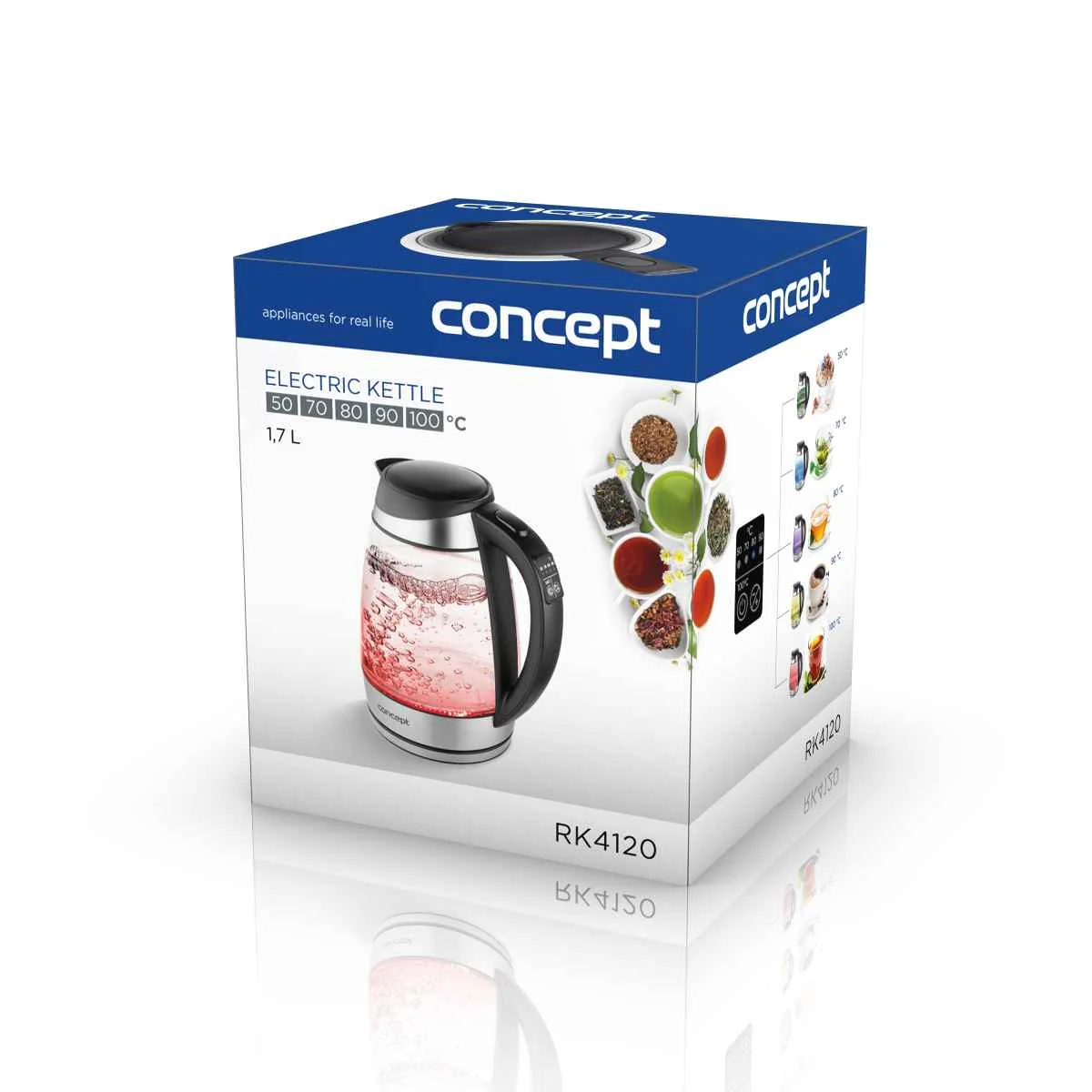 Concept RK4120 Rýchlovarná kanvica sklenená 1,7 l s nastavením teplôt 1×1 ks, rýchlovarná kanvica