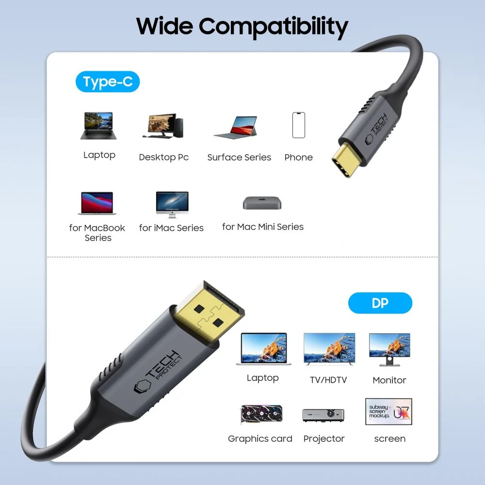 Tech-Protect Ultraboost kábel USB-C / DisplayPort 1.4 8K 1.8m, čierny