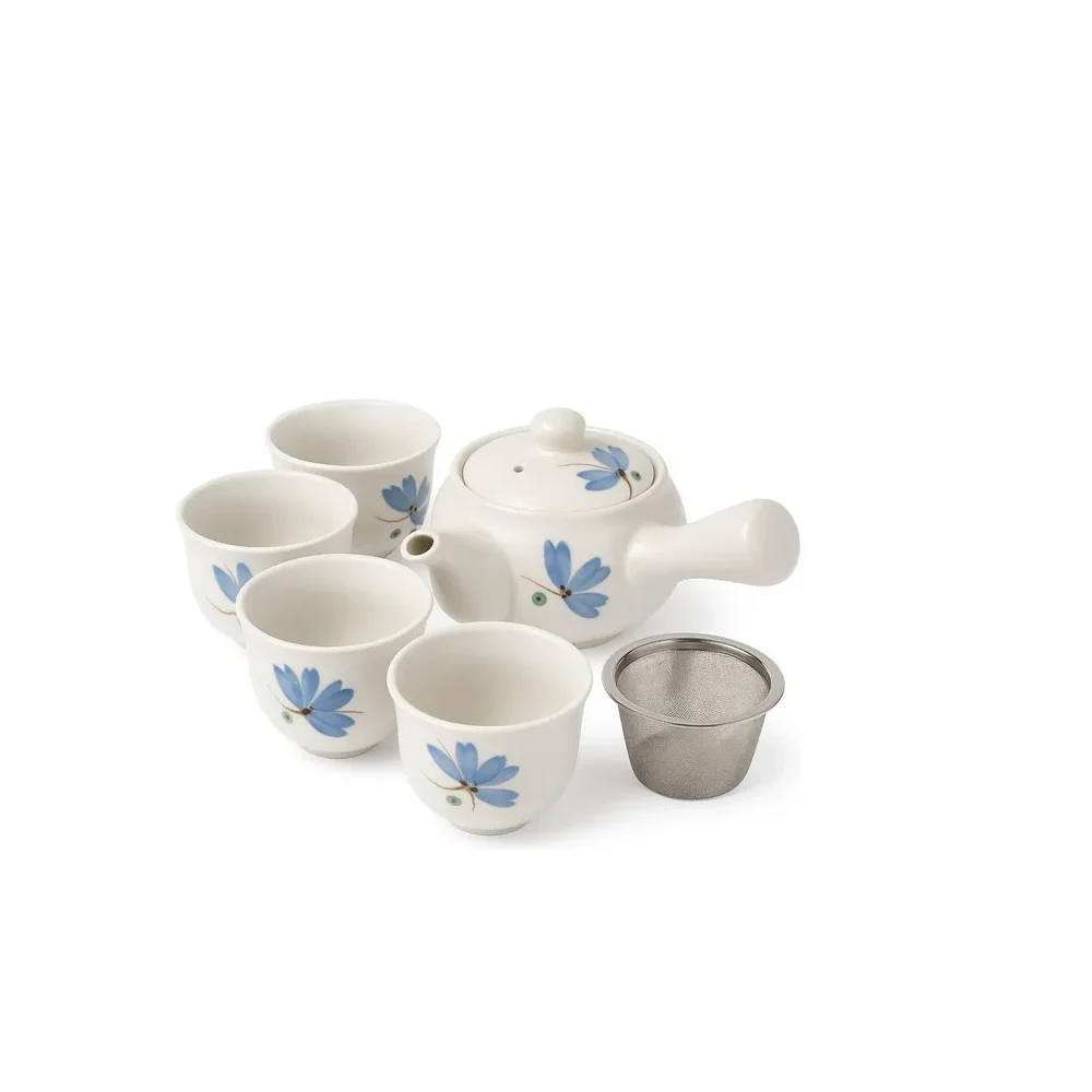 Japonská kyusu čajová súprava Rindo z ušľachtilej keramiky kanvica 320 ml + 4 šálky