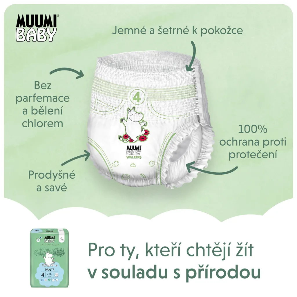 Muumi Baby Pants 4 Maxi 7-11 kg, nohavičkové eko plienky 1×40ks, EKO plienkové nohavičky