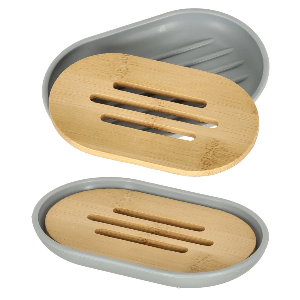 Kúpeľňový set 6‑dielny – mydelnička, dávkovač, pohár, stojan na kefky, WC kefa, kôš – sivý