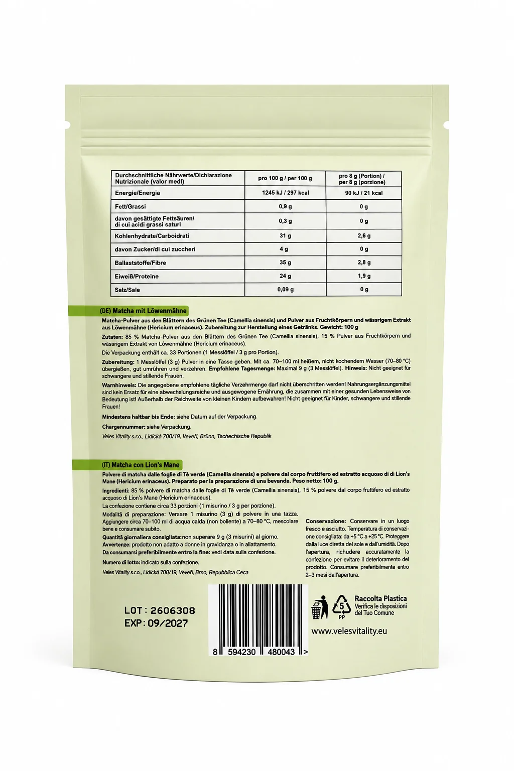 Veles Vitality Matcha s Lion's Mane 100 g
