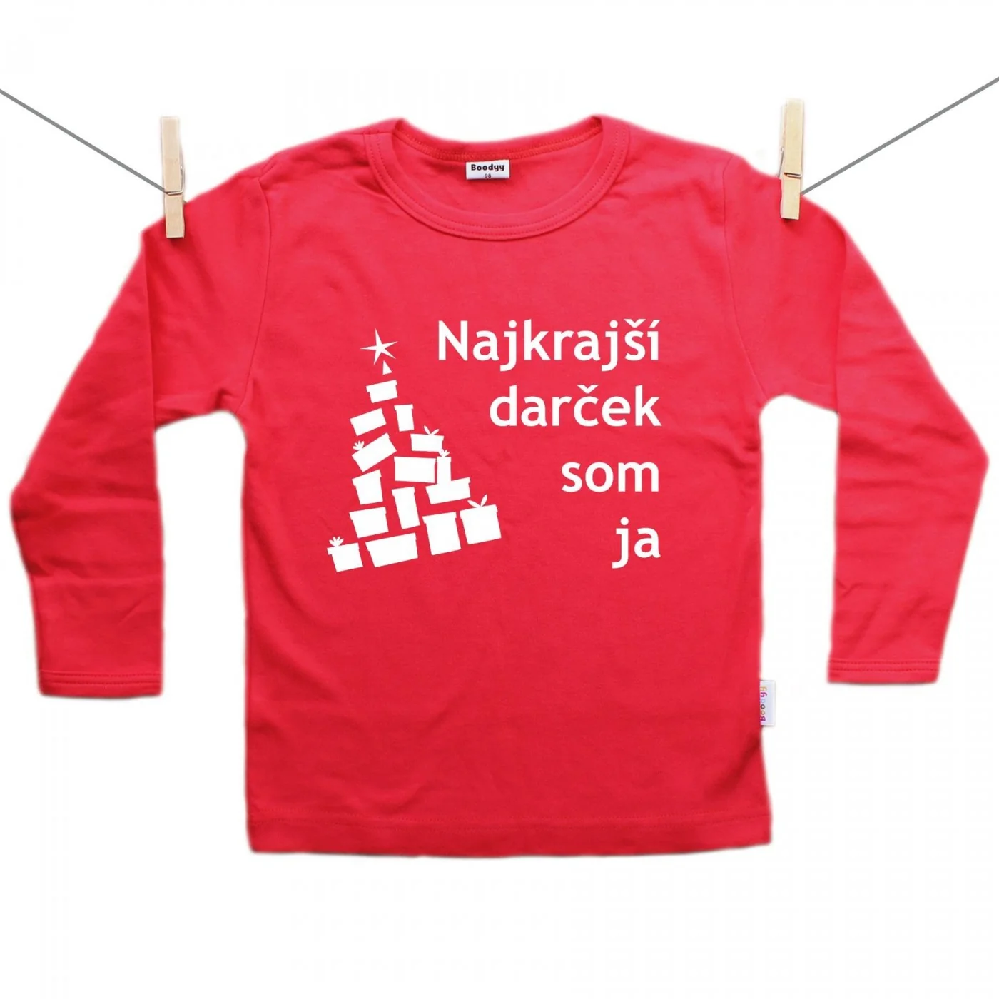 Boodyy Červené tričko s dlhým rukávom Najkrajší darček som ja Veľkosť: 116
