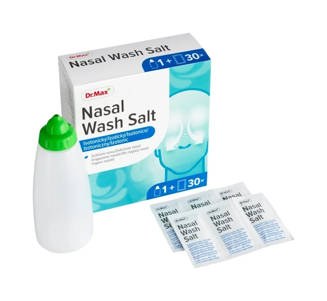 Dr. Max Nasal Wash Salt vrecká + fľaša 1×1 set, 30 vreciek + 1 fľaštička, čistenie a hydratácia nosovej sliznice
