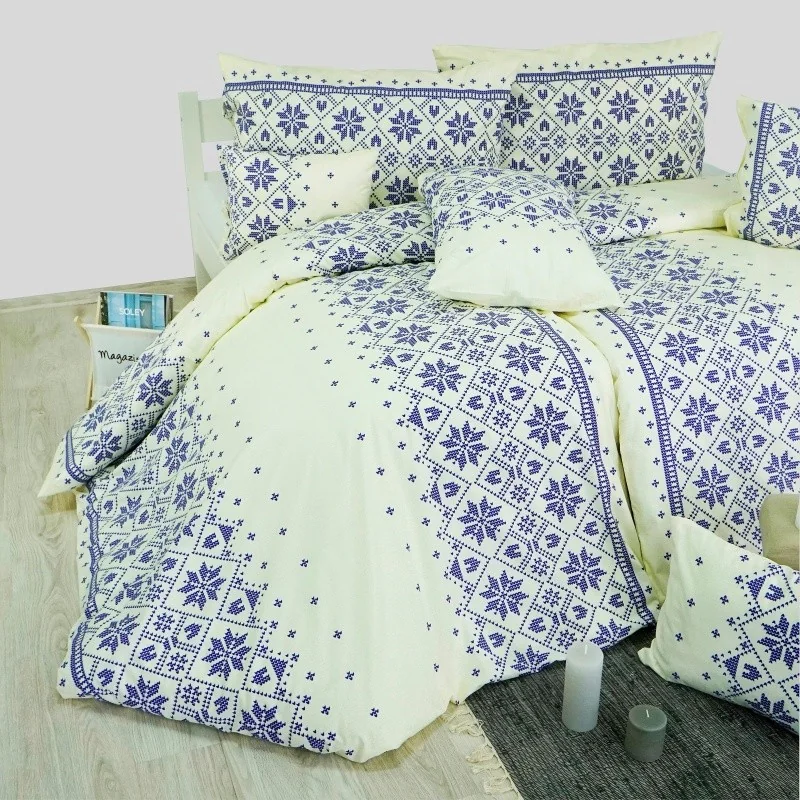 Obliečky bavlnené Etno krémovo-modré EMI Štandardný set jednolôžko obsahuje 1x 140x200 + 1x 70x90