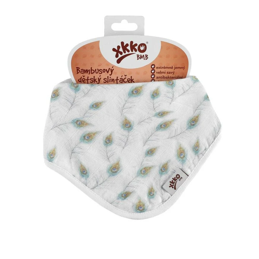 XKKO BMB Digi bambusový detský slintáčik/šatka Peacock Feathers