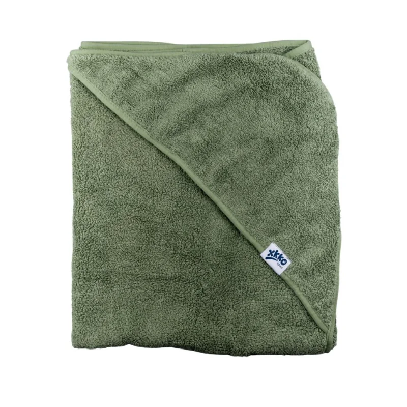 XKKO Organic BIO bavlnená froté osuška s kapucňou 90x90 Granite Green