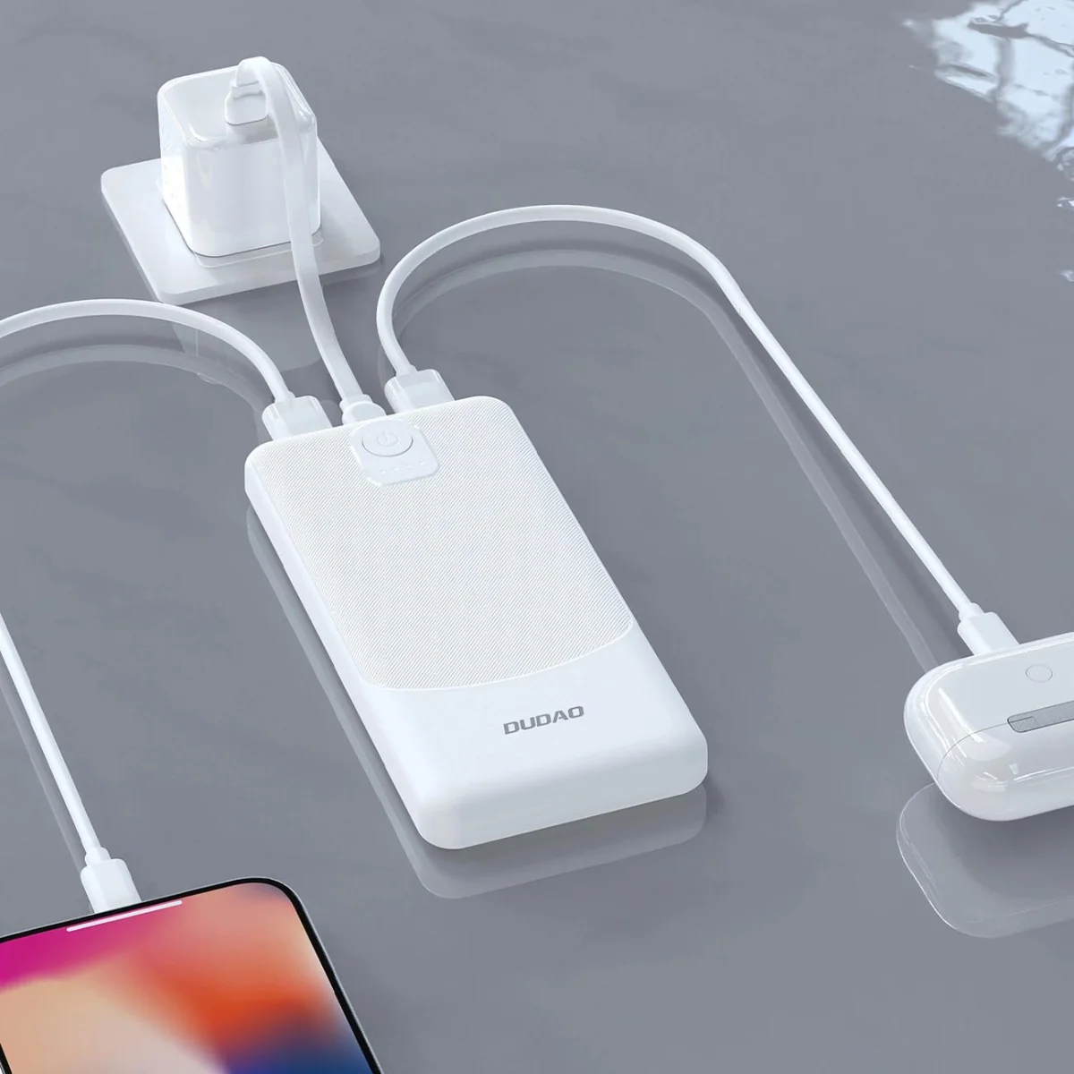 Dudao K10 Power Bank 10000mAh 2x USB / USB-C 2.4A 12W, biely