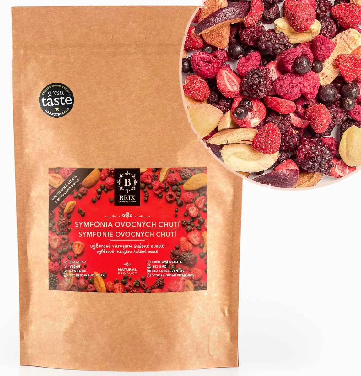 Brix Symfónia ovocných chutí 115g - mix 8 druhov 1×115 g, mrazom sušené ovocie