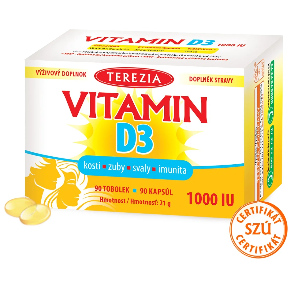 TEREZIA VITAMÍN D3 1000 IU 1×90 ks, výživový doplnok