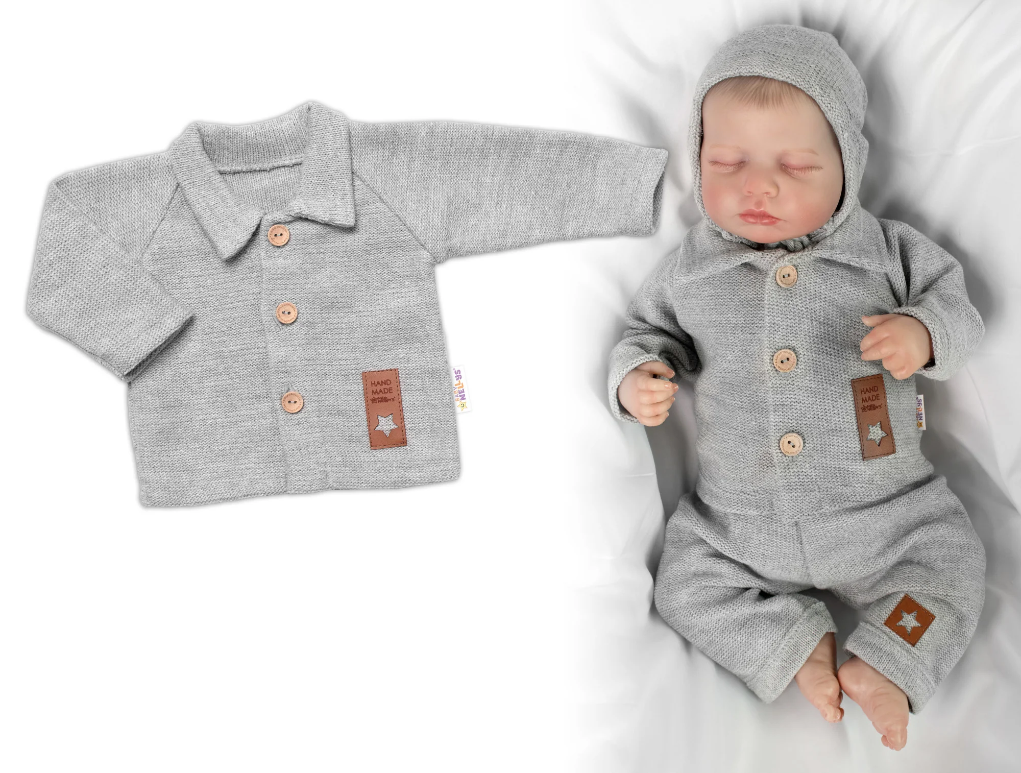 Pletený svetrík s gombíkmi Boy, Baby Nellys, sivý, veľ. 74