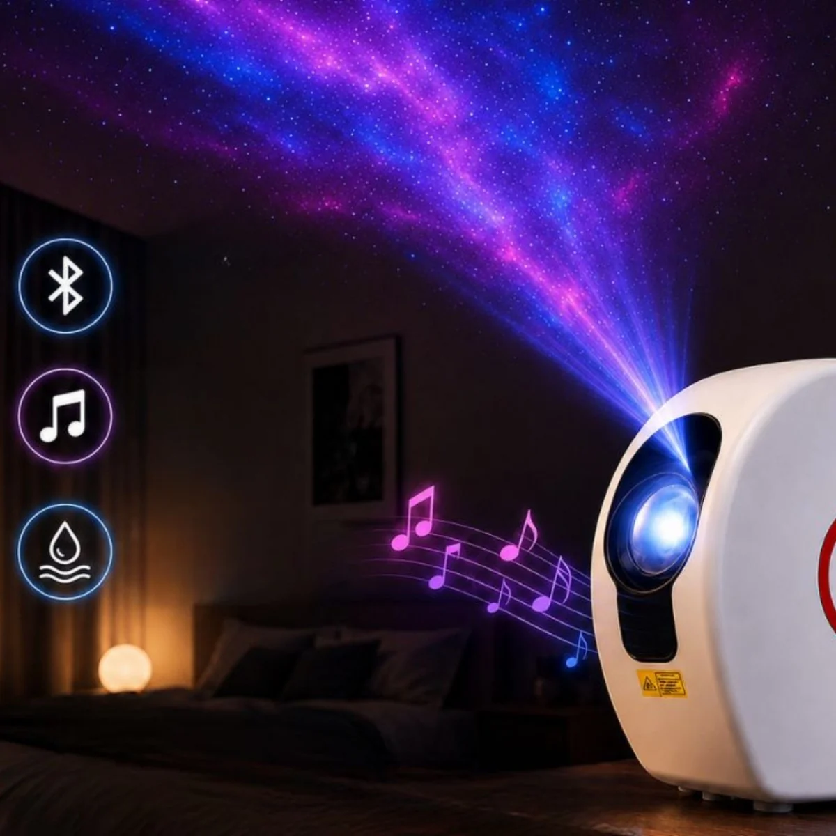 LED projektor hviezd a galaxií s Bluetooth reproduktorom a diaľkovým ovládaním Biela