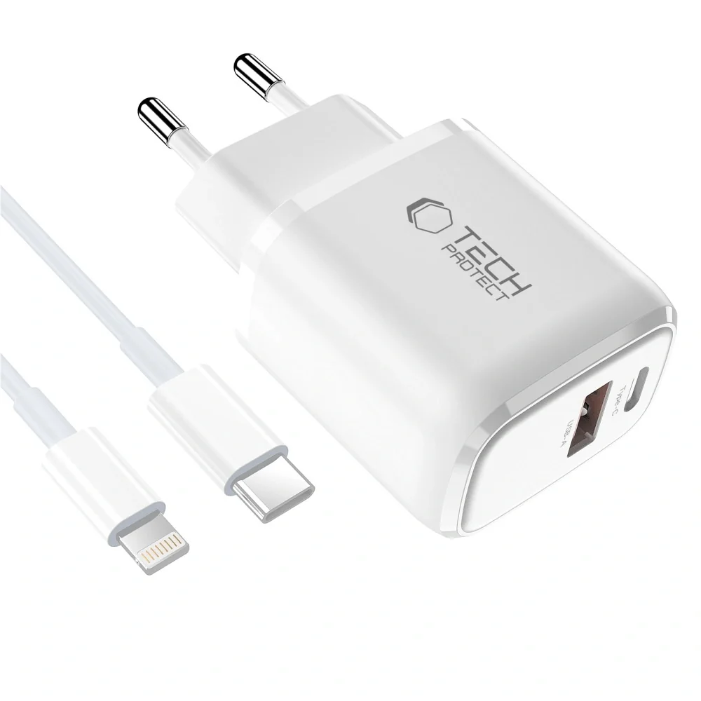Tech-Protect NCA20 sieťová nabíjačka 20W PD QC + kábel Lightning, biela a