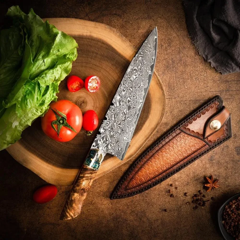Damaškový kuchynský nôž Ryoko ručne vyrobený, dĺžka 21cm