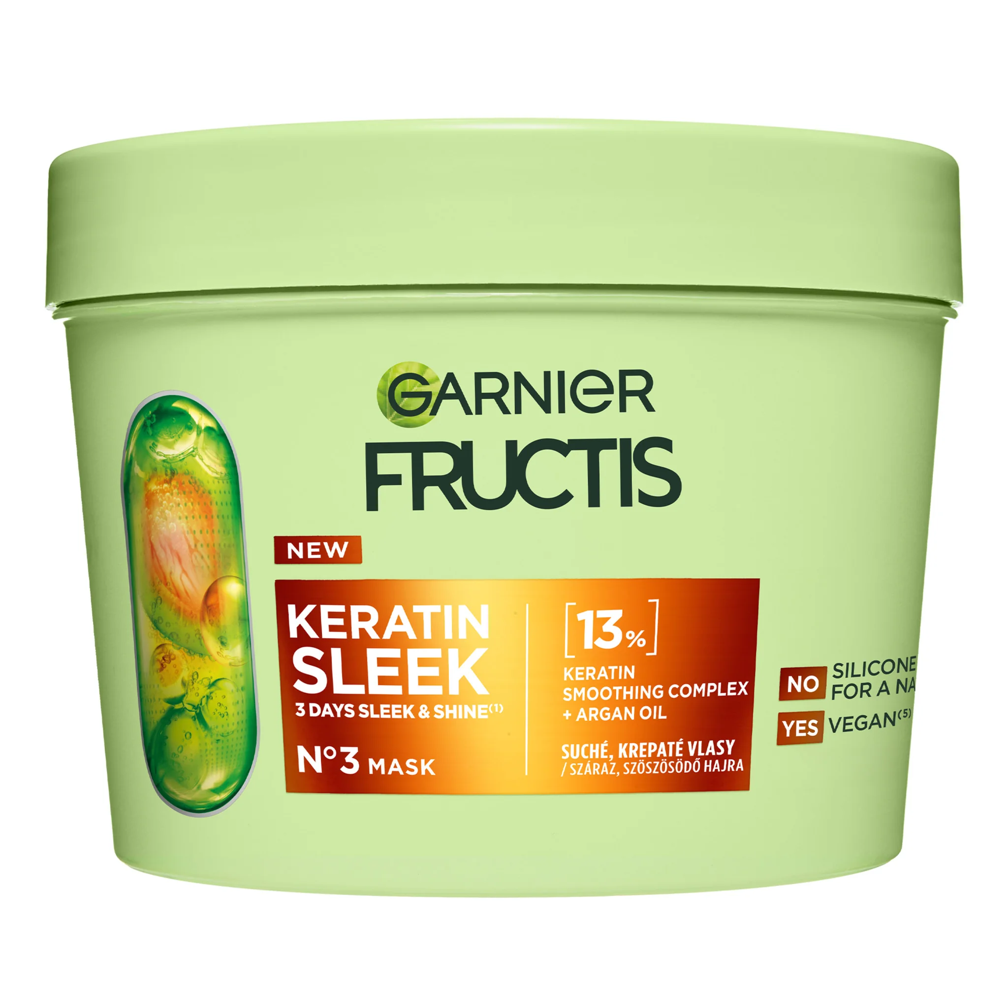 Garnier Fructis Keratin Sleek maska na suché a krepovité vlasy 370 ml