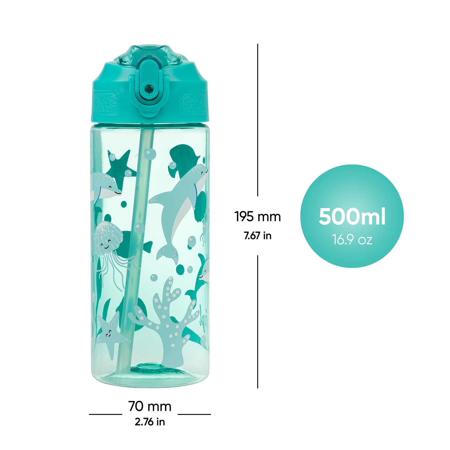 Baagl Tritanová fľaša so slamkou Delfín 500 ml azúrovo modrá 500 ml