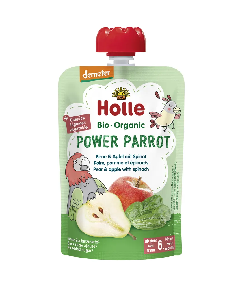 HOLLE Power Parrot Bio pyré hruška jablko špenát 100 g (6+)